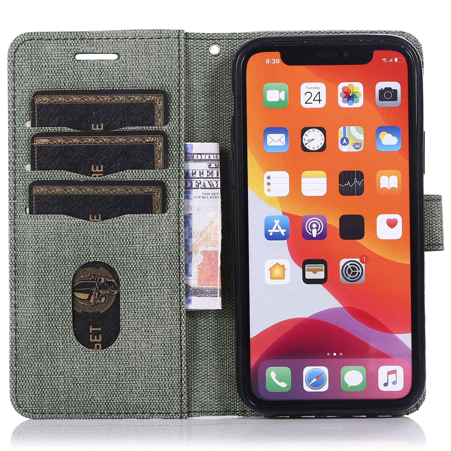 Anti-drop Phone Case For iPhone 13 Pro 6.1 inch, Cloth Texture PU Leather Magnetic Stand Wallet RFID Blocking Scratch-resistant Phone Cover