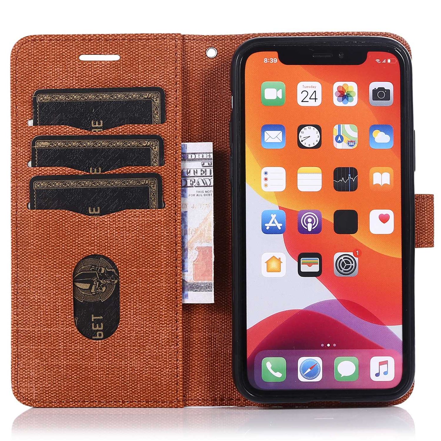 Anti-drop Phone Case For iPhone 13 Pro 6.1 inch, Cloth Texture PU Leather Magnetic Stand Wallet RFID Blocking Scratch-resistant Phone Cover