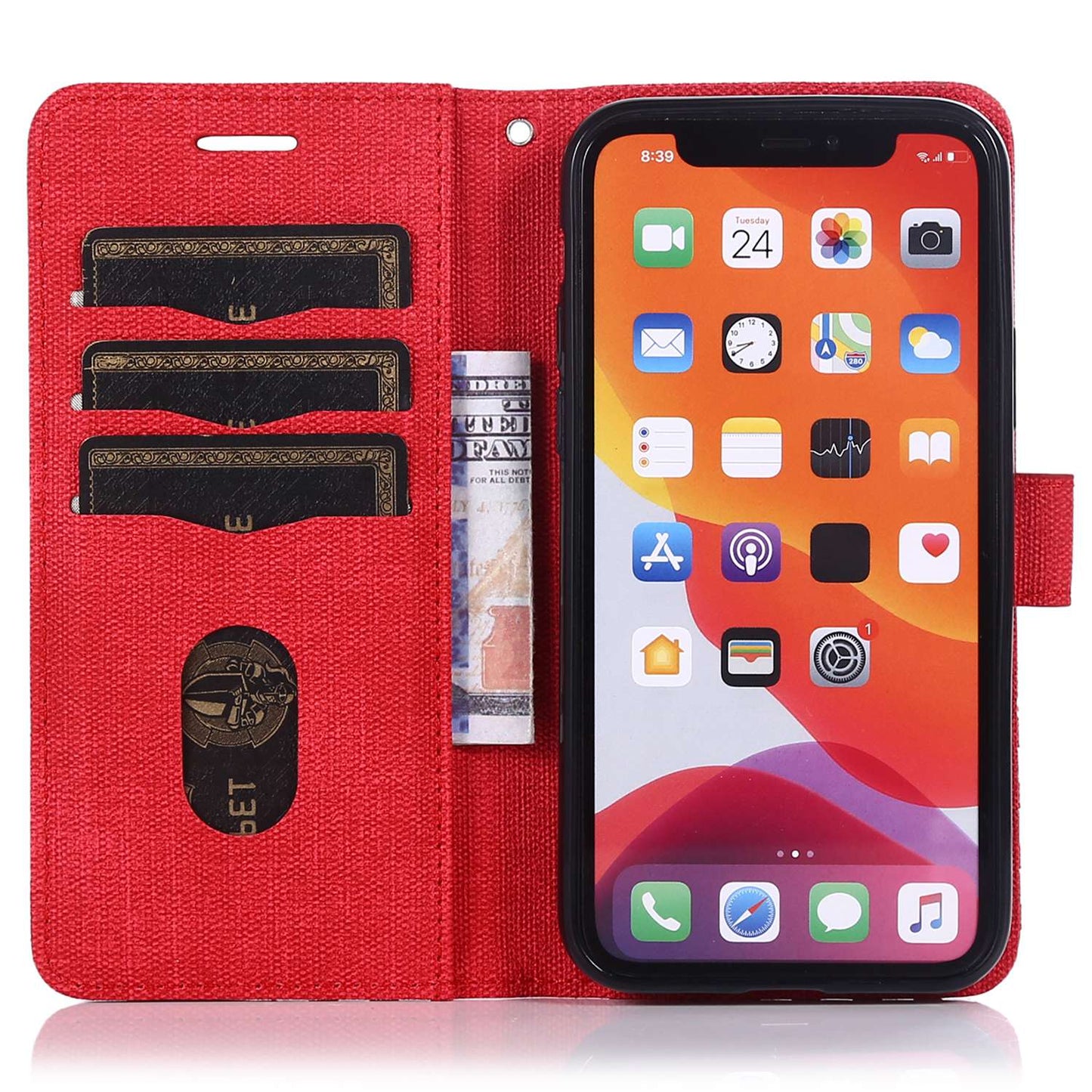 Anti-drop Phone Case For iPhone 13 Pro 6.1 inch, Cloth Texture PU Leather Magnetic Stand Wallet RFID Blocking Scratch-resistant Phone Cover