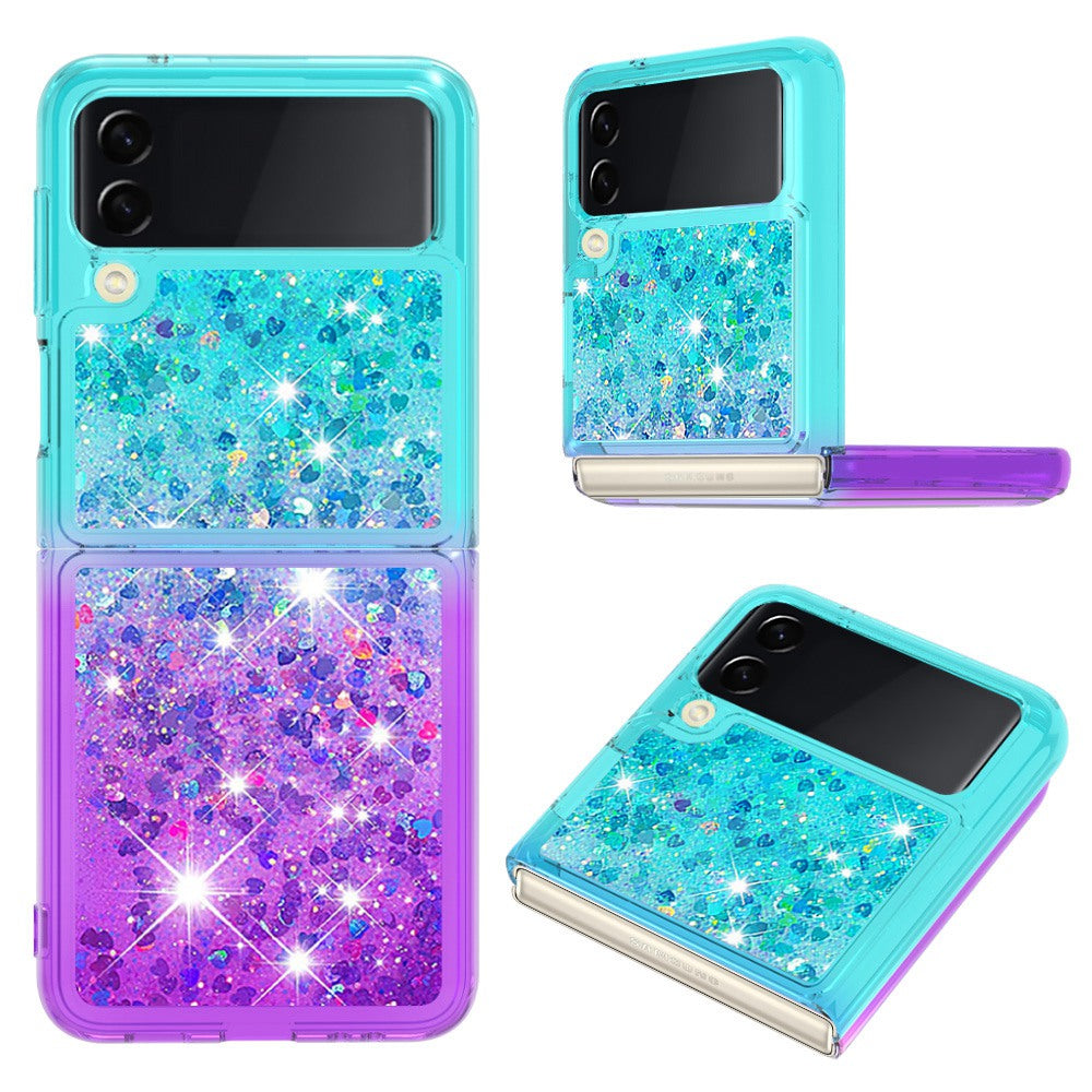 YB Quicksand Series-3 for Samsung Galaxy Z Flip4 5G Soft TPU Back Cover Gradient Quicksand Liquid Flowing Sparkle Shell