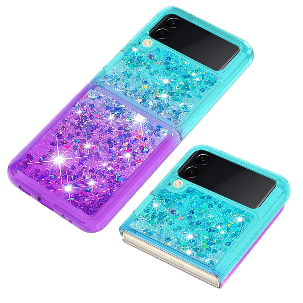 YB Quicksand Series-3 for Samsung Galaxy Z Flip4 5G Soft TPU Back Cover Gradient Quicksand Liquid Flowing Sparkle Shell