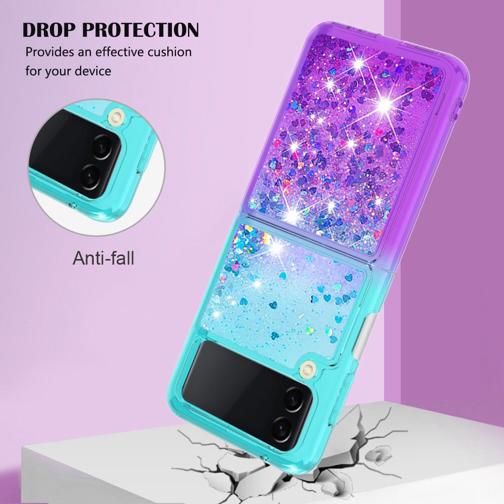 YB Quicksand Series-3 for Samsung Galaxy Z Flip4 5G Soft TPU Back Cover Gradient Quicksand Liquid Flowing Sparkle Shell