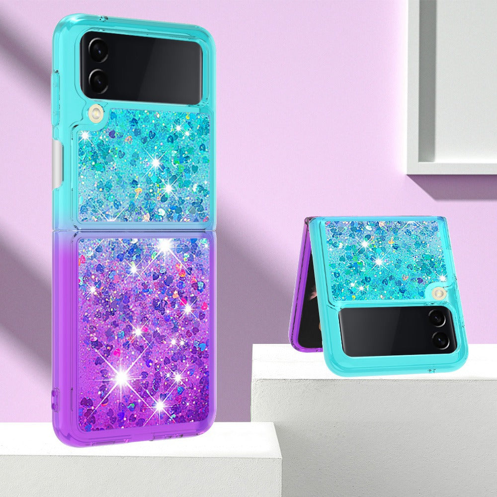 YB Quicksand Series-3 for Samsung Galaxy Z Flip4 5G Soft TPU Back Cover Gradient Quicksand Liquid Flowing Sparkle Shell