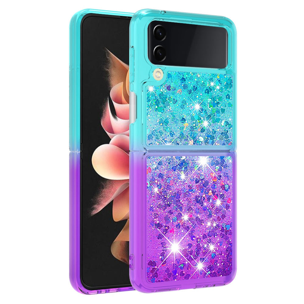 YB Quicksand Series-3 for Samsung Galaxy Z Flip4 5G Soft TPU Back Cover Gradient Quicksand Liquid Flowing Sparkle Shell