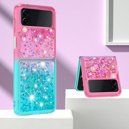 YB Quicksand Series-3 for Samsung Galaxy Z Flip4 5G Soft TPU Back Cover Gradient Quicksand Liquid Flowing Sparkle Shell