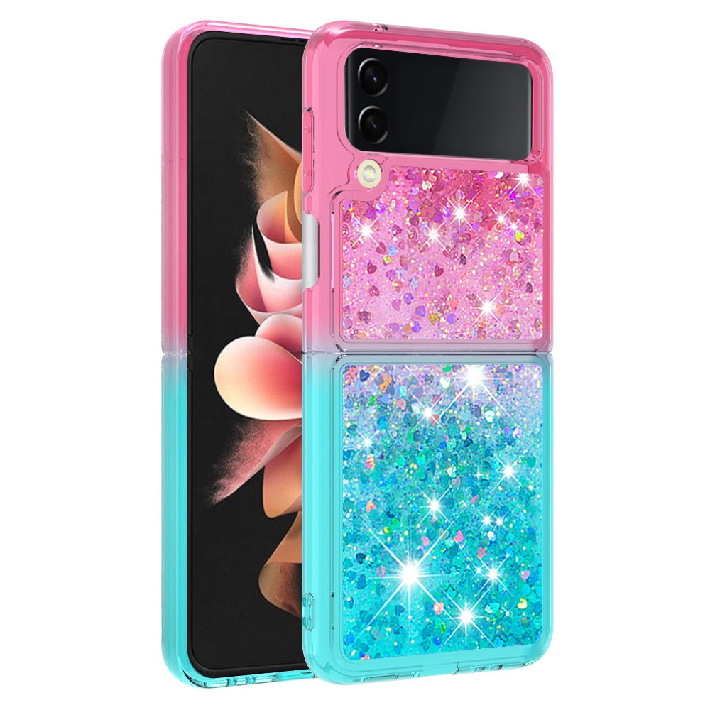 YB Quicksand Series-3 for Samsung Galaxy Z Flip4 5G Soft TPU Back Cover Gradient Quicksand Liquid Flowing Sparkle Shell