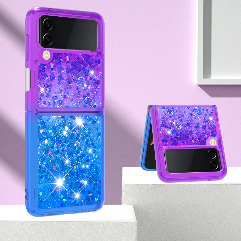 YB Quicksand Series-3 for Samsung Galaxy Z Flip4 5G Soft TPU Back Cover Gradient Quicksand Liquid Flowing Sparkle Shell