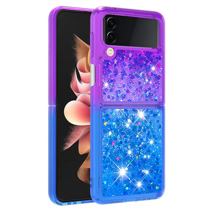 YB Quicksand Series-3 for Samsung Galaxy Z Flip4 5G Soft TPU Back Cover Gradient Quicksand Liquid Flowing Sparkle Shell