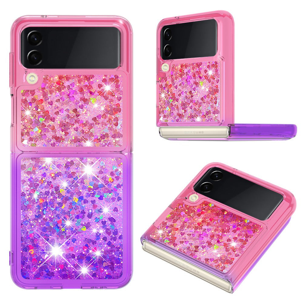 YB Quicksand Series-3 for Samsung Galaxy Z Flip4 5G Soft TPU Back Cover Gradient Quicksand Liquid Flowing Sparkle Shell