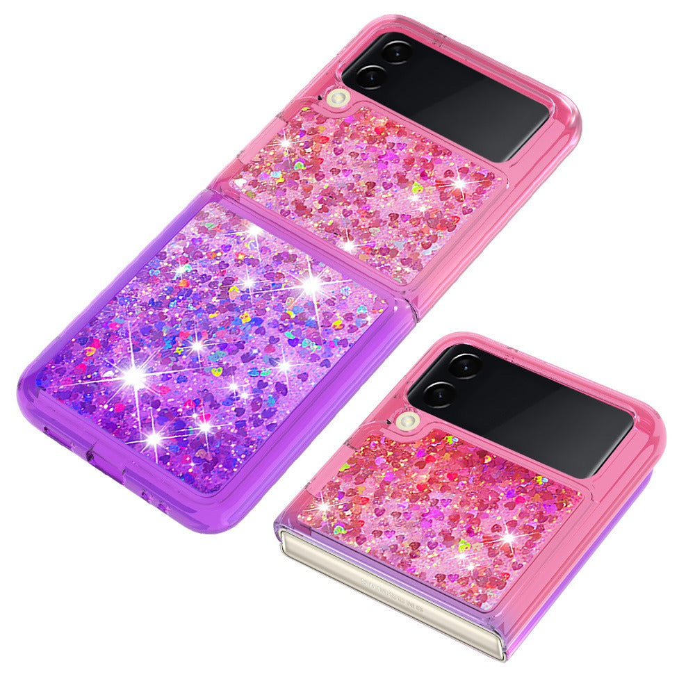 YB Quicksand Series-3 for Samsung Galaxy Z Flip4 5G Soft TPU Back Cover Gradient Quicksand Liquid Flowing Sparkle Shell