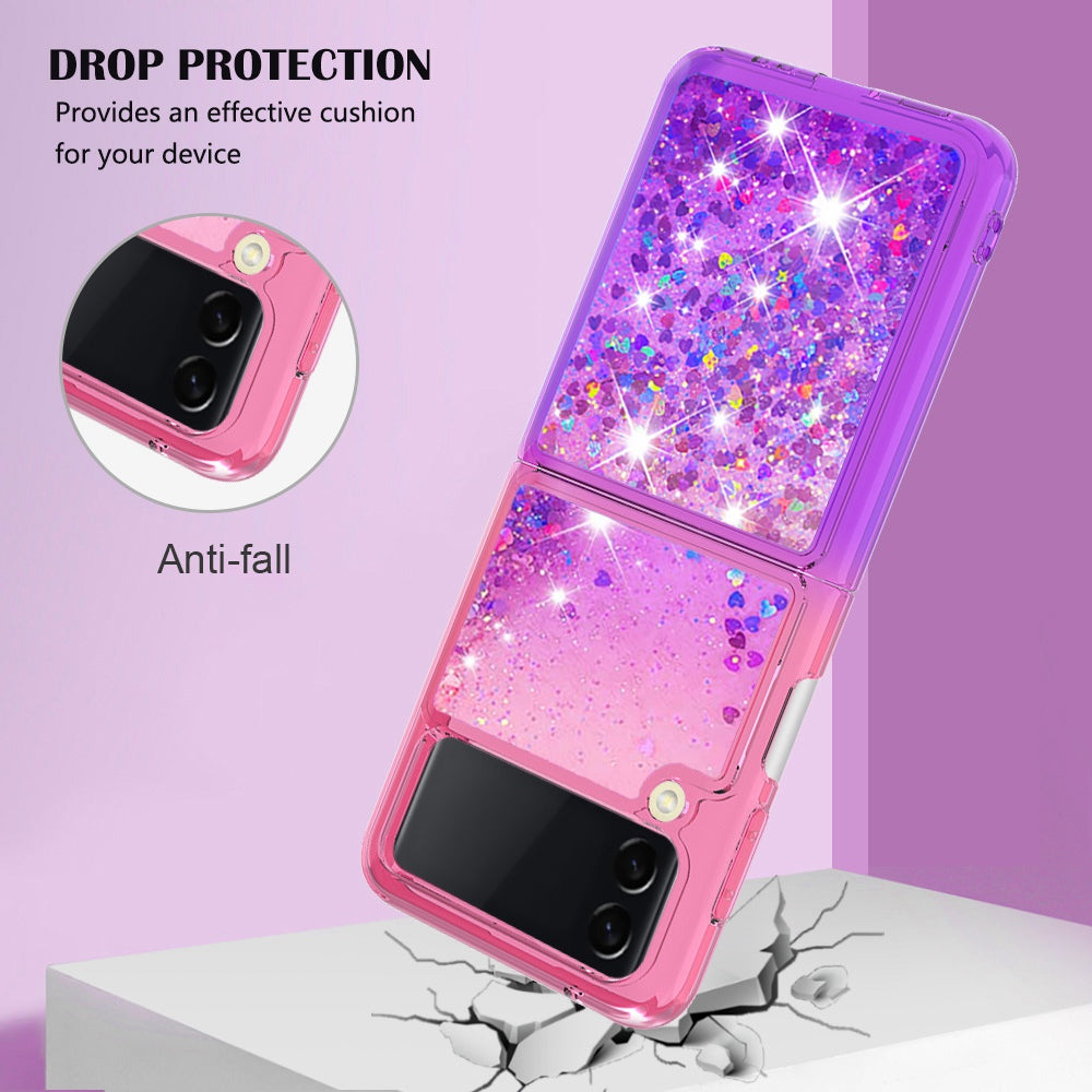 YB Quicksand Series-3 for Samsung Galaxy Z Flip4 5G Soft TPU Back Cover Gradient Quicksand Liquid Flowing Sparkle Shell