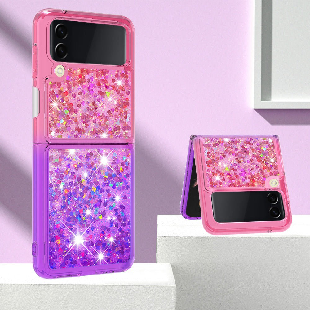 YB Quicksand Series-3 for Samsung Galaxy Z Flip4 5G Soft TPU Back Cover Gradient Quicksand Liquid Flowing Sparkle Shell