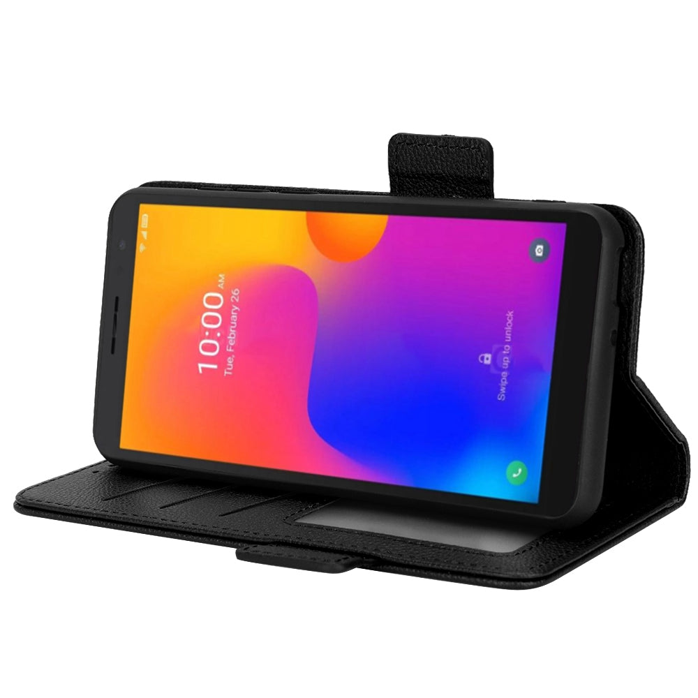 Litchi Texture Phone Cover for Alcatel 1B (2022) / TCL 303, PU Leather Folio Flip Case with Wallet Stand