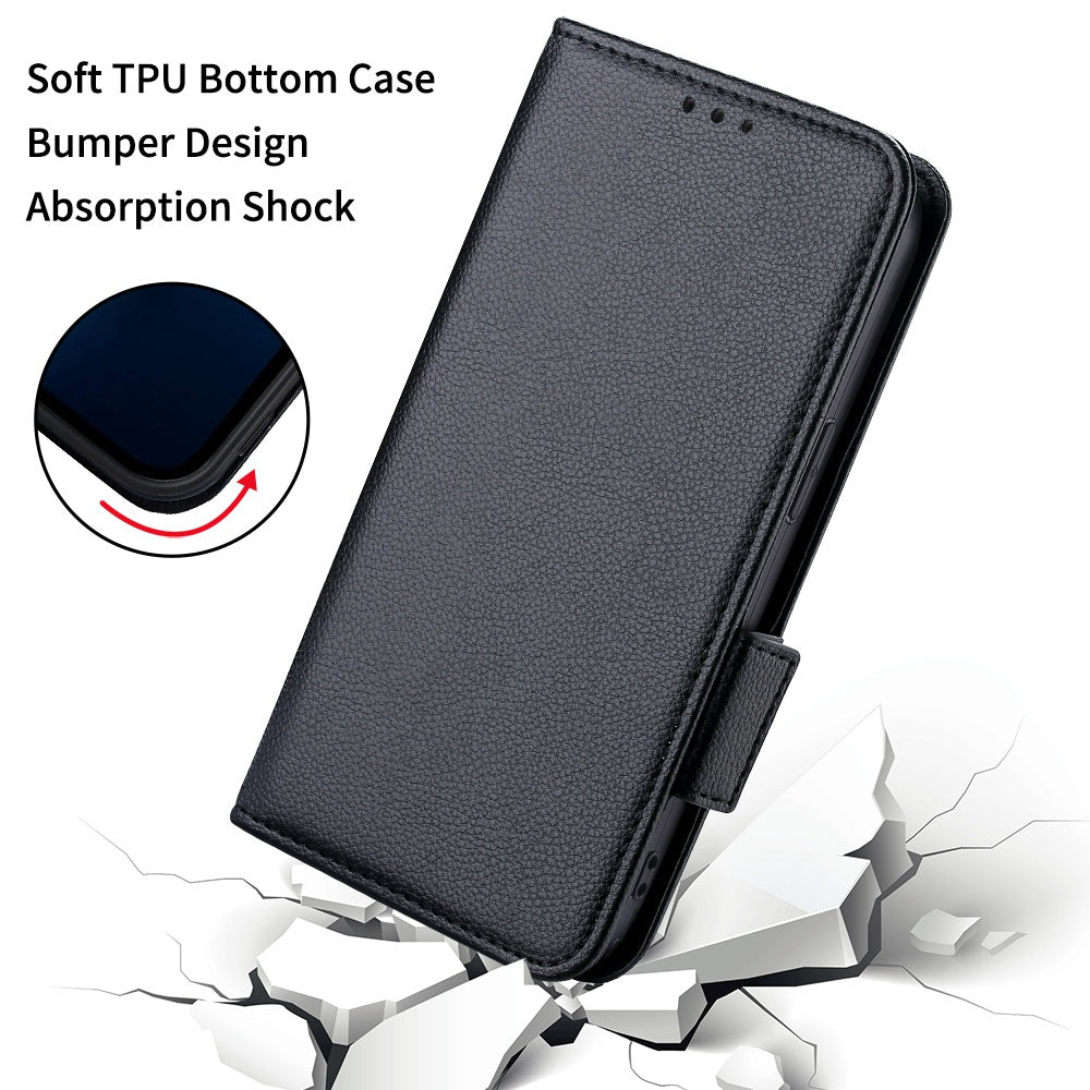 Litchi Texture Phone Cover for Alcatel 1B (2022) / TCL 303, PU Leather Folio Flip Case with Wallet Stand
