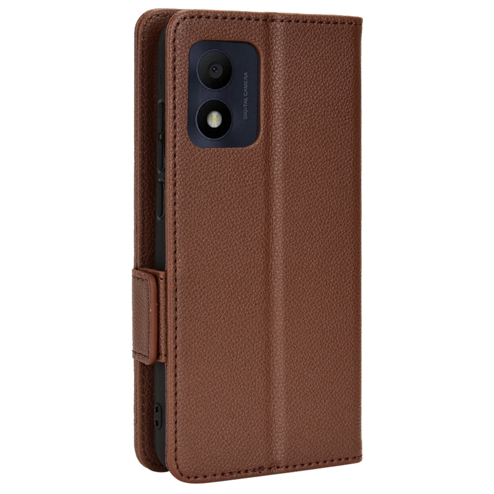 Litchi Texture Phone Cover for Alcatel 1B (2022) / TCL 303, PU Leather Folio Flip Case with Wallet Stand