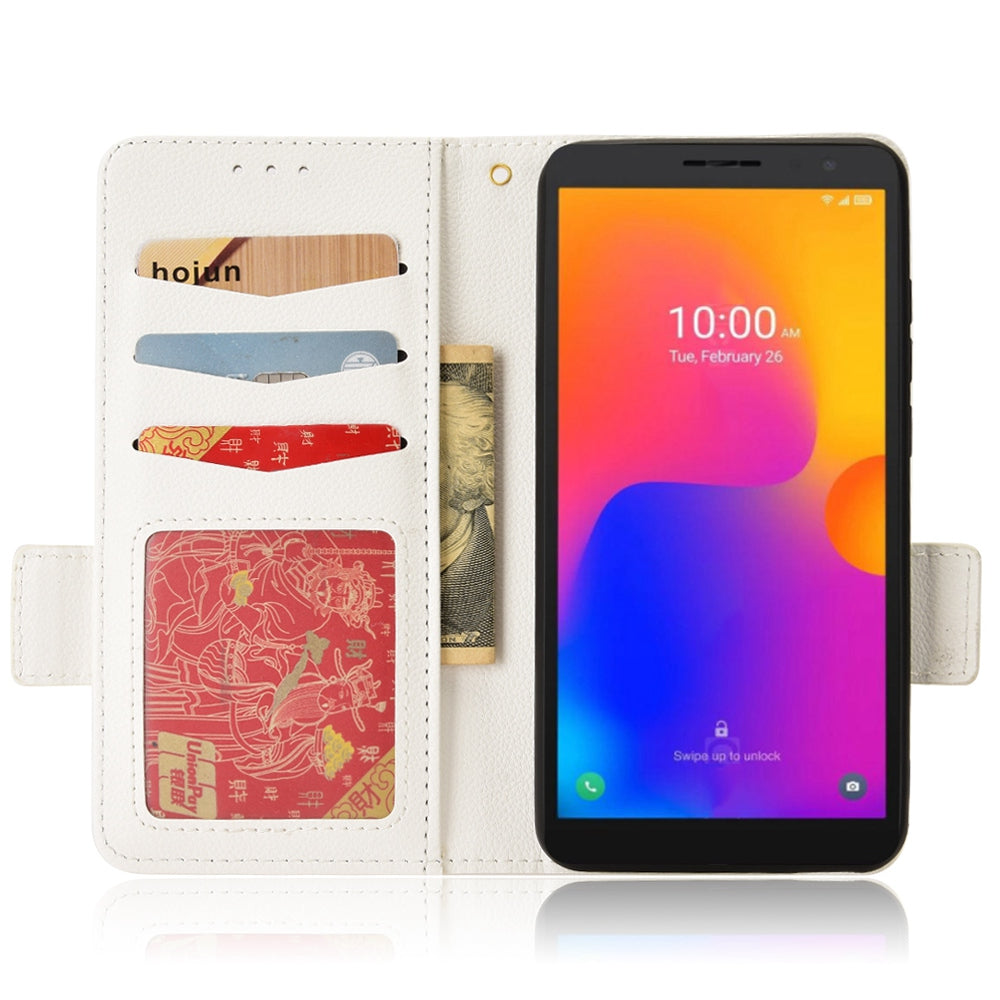 Litchi Texture Phone Cover for Alcatel 1B (2022) / TCL 303, PU Leather Folio Flip Case with Wallet Stand