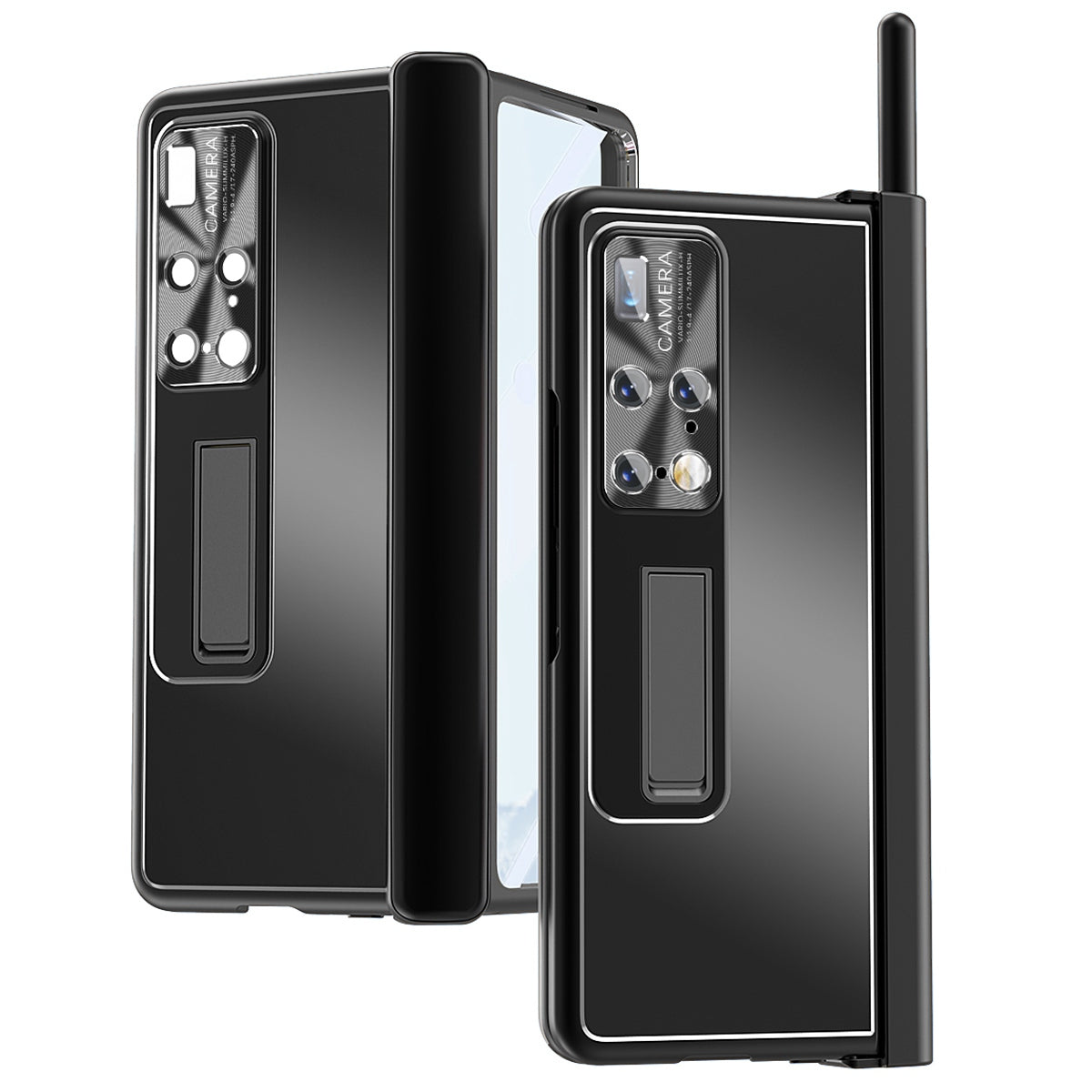 For Huawei Mate X2 Lens Protection Hinge + Stylus Pen Design PC+Aluminum Alloy Anti-fall Kickstand Phone Case with Tempered Glass Screen Film