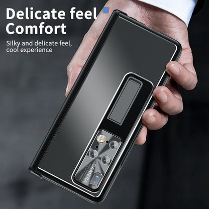 For Huawei Mate X2 Lens Protection Hinge + Stylus Pen Design PC+Aluminum Alloy Anti-fall Kickstand Phone Case with Tempered Glass Screen Film