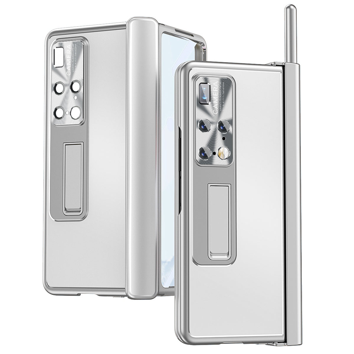 For Huawei Mate X2 Lens Protection Hinge + Stylus Pen Design PC+Aluminum Alloy Anti-fall Kickstand Phone Case with Tempered Glass Screen Film