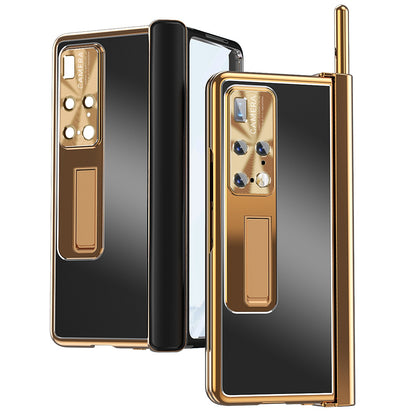 For Huawei Mate X2 Lens Protection Hinge + Stylus Pen Design PC+Aluminum Alloy Anti-fall Kickstand Phone Case with Tempered Glass Screen Film