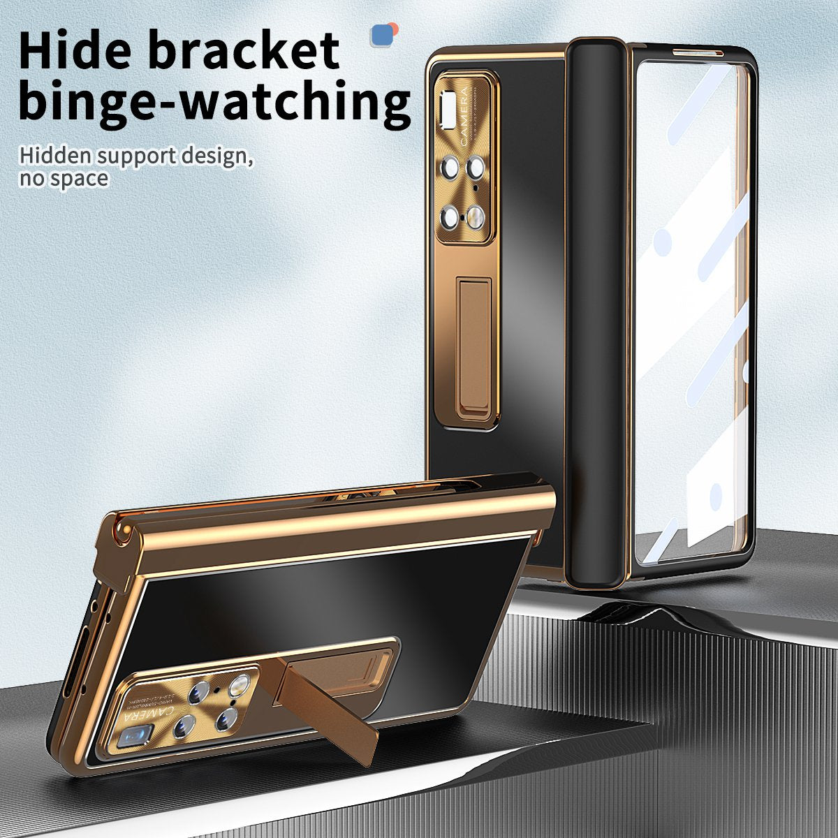For Huawei Mate X2 Lens Protection Hinge + Stylus Pen Design PC+Aluminum Alloy Anti-fall Kickstand Phone Case with Tempered Glass Screen Film
