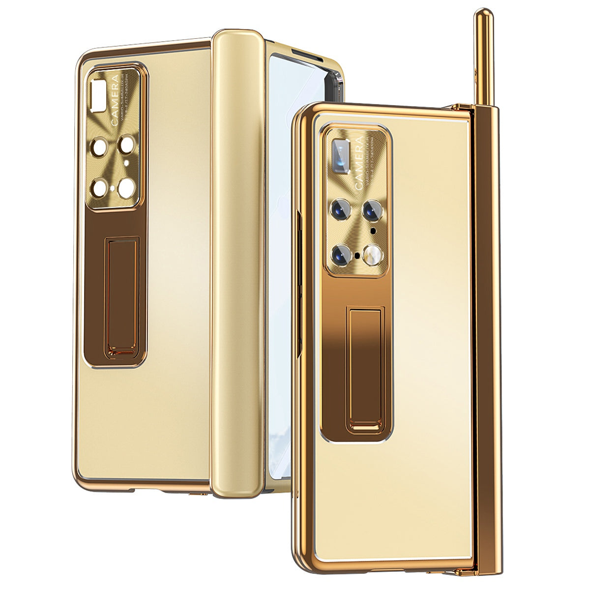 For Huawei Mate X2 Lens Protection Hinge + Stylus Pen Design PC+Aluminum Alloy Anti-fall Kickstand Phone Case with Tempered Glass Screen Film