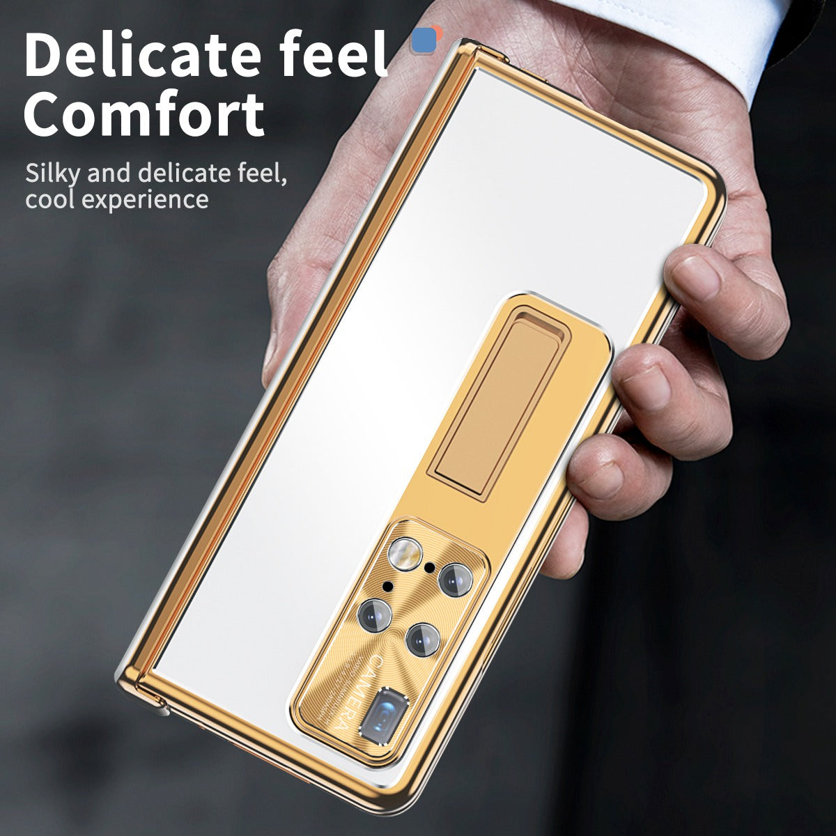 For Huawei Mate X2 Lens Protection Hinge + Stylus Pen Design PC+Aluminum Alloy Anti-fall Kickstand Phone Case with Tempered Glass Screen Film