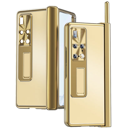 For Huawei Mate X2 Lens Protection Hinge + Stylus Pen Design PC+Aluminum Alloy Anti-fall Kickstand Phone Case with Tempered Glass Screen Film