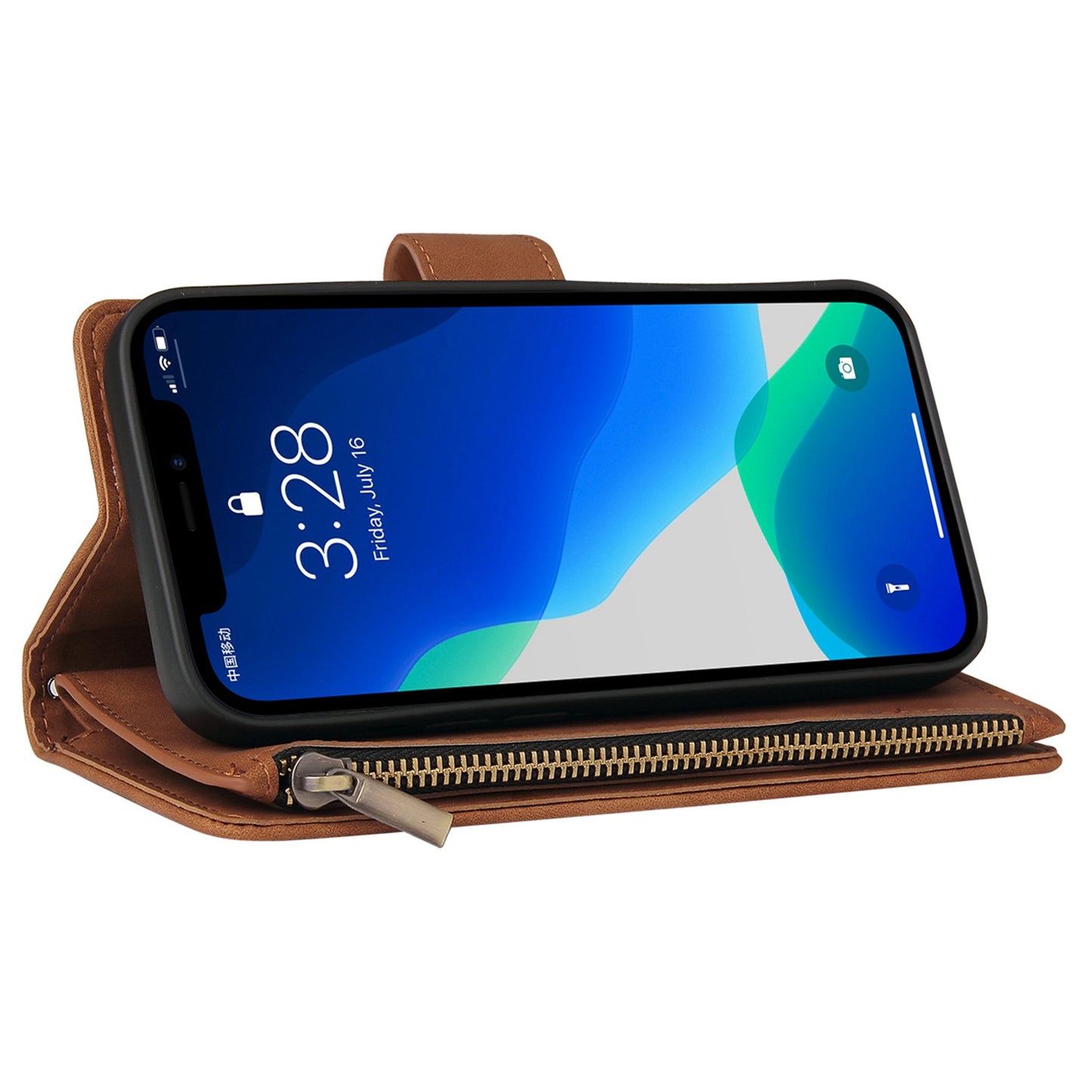 For iPhone 13 Pro 6.1 inch Zipper Pocket Design PU Leather Mobile Phone Wallet Stand Cover Multi Card Slots Drop-proof Case