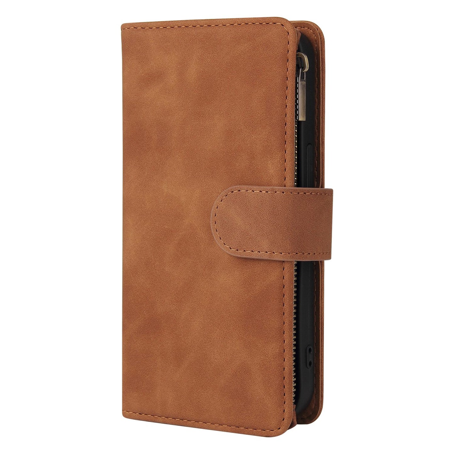 For iPhone 13 Pro 6.1 inch Zipper Pocket Design PU Leather Mobile Phone Wallet Stand Cover Multi Card Slots Drop-proof Case