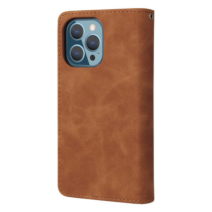 For iPhone 13 Pro 6.1 inch Zipper Pocket Design PU Leather Mobile Phone Wallet Stand Cover Multi Card Slots Drop-proof Case