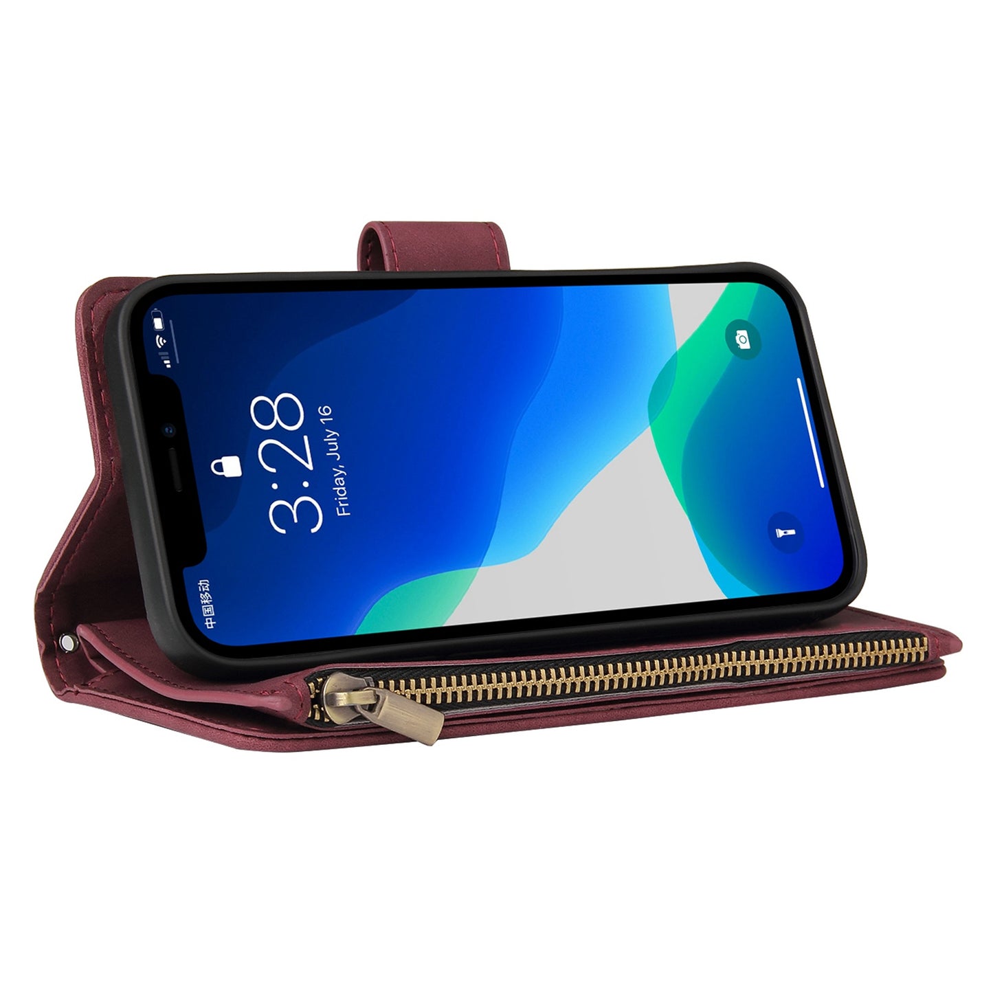 For iPhone 13 Pro 6.1 inch Zipper Pocket Design PU Leather Mobile Phone Wallet Stand Cover Multi Card Slots Drop-proof Case