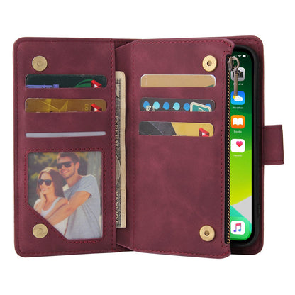 For iPhone 13 Pro 6.1 inch Zipper Pocket Design PU Leather Mobile Phone Wallet Stand Cover Multi Card Slots Drop-proof Case