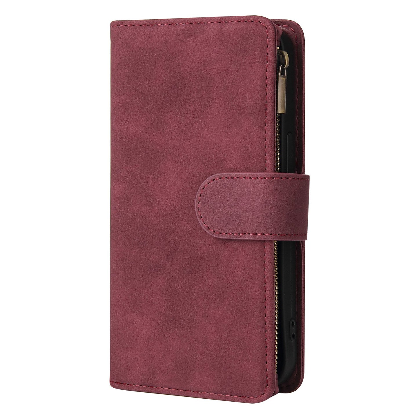 For iPhone 13 Pro 6.1 inch Zipper Pocket Design PU Leather Mobile Phone Wallet Stand Cover Multi Card Slots Drop-proof Case