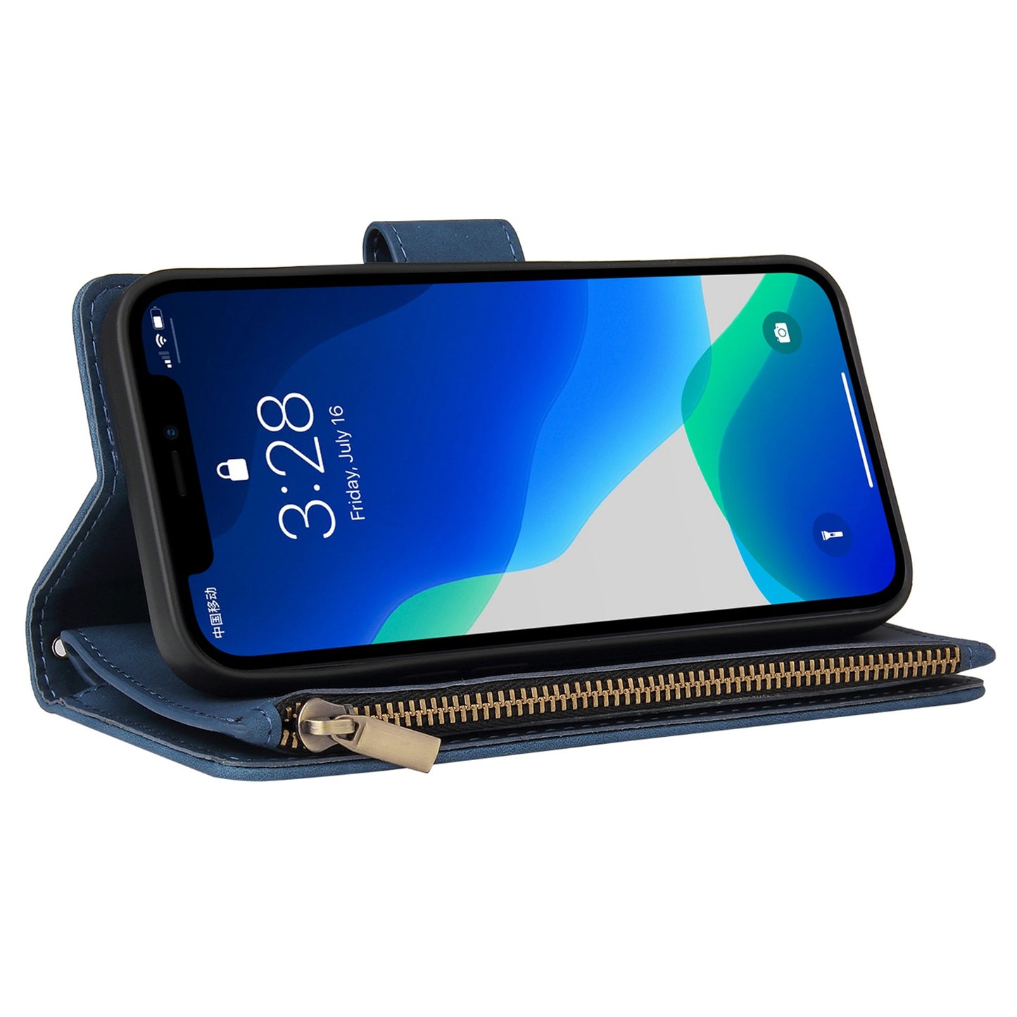 For iPhone 13 Pro 6.1 inch Zipper Pocket Design PU Leather Mobile Phone Wallet Stand Cover Multi Card Slots Drop-proof Case