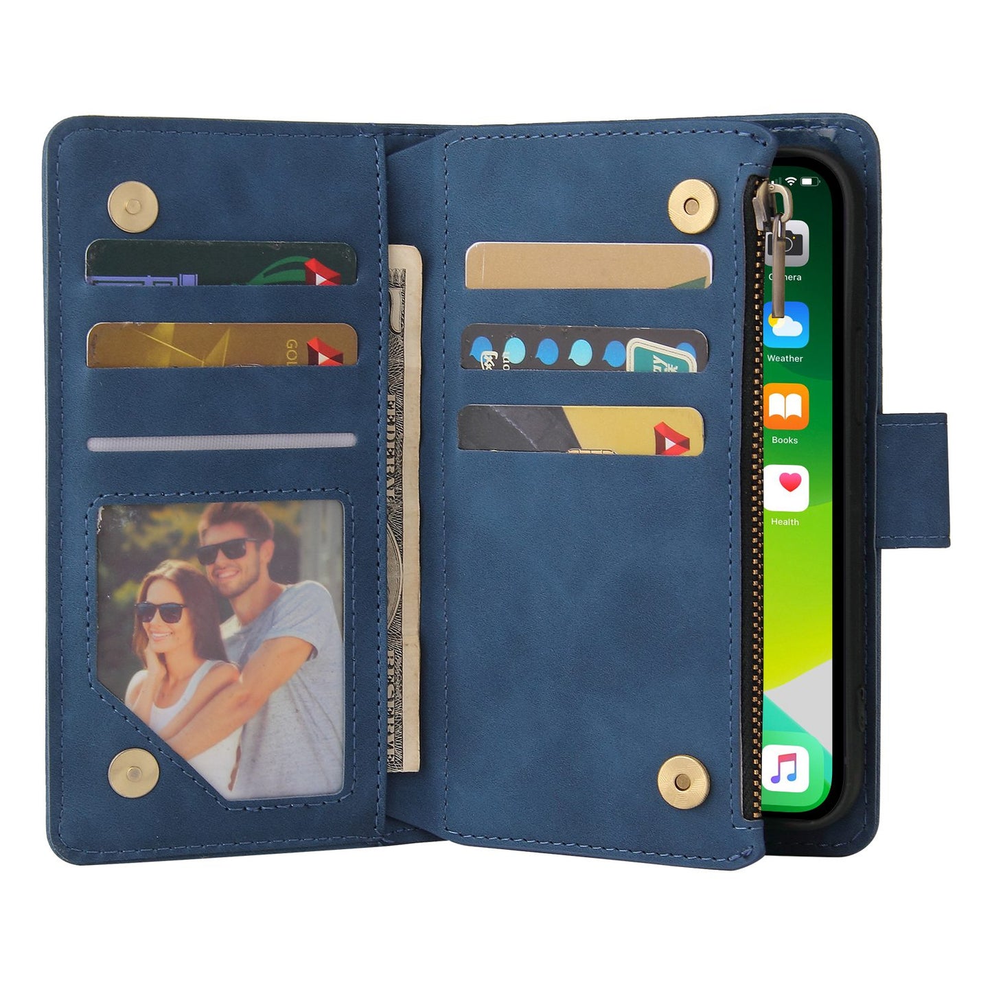 For iPhone 13 Pro 6.1 inch Zipper Pocket Design PU Leather Mobile Phone Wallet Stand Cover Multi Card Slots Drop-proof Case