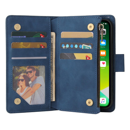 For iPhone 13 Pro 6.1 inch Zipper Pocket Design PU Leather Mobile Phone Wallet Stand Cover Multi Card Slots Drop-proof Case
