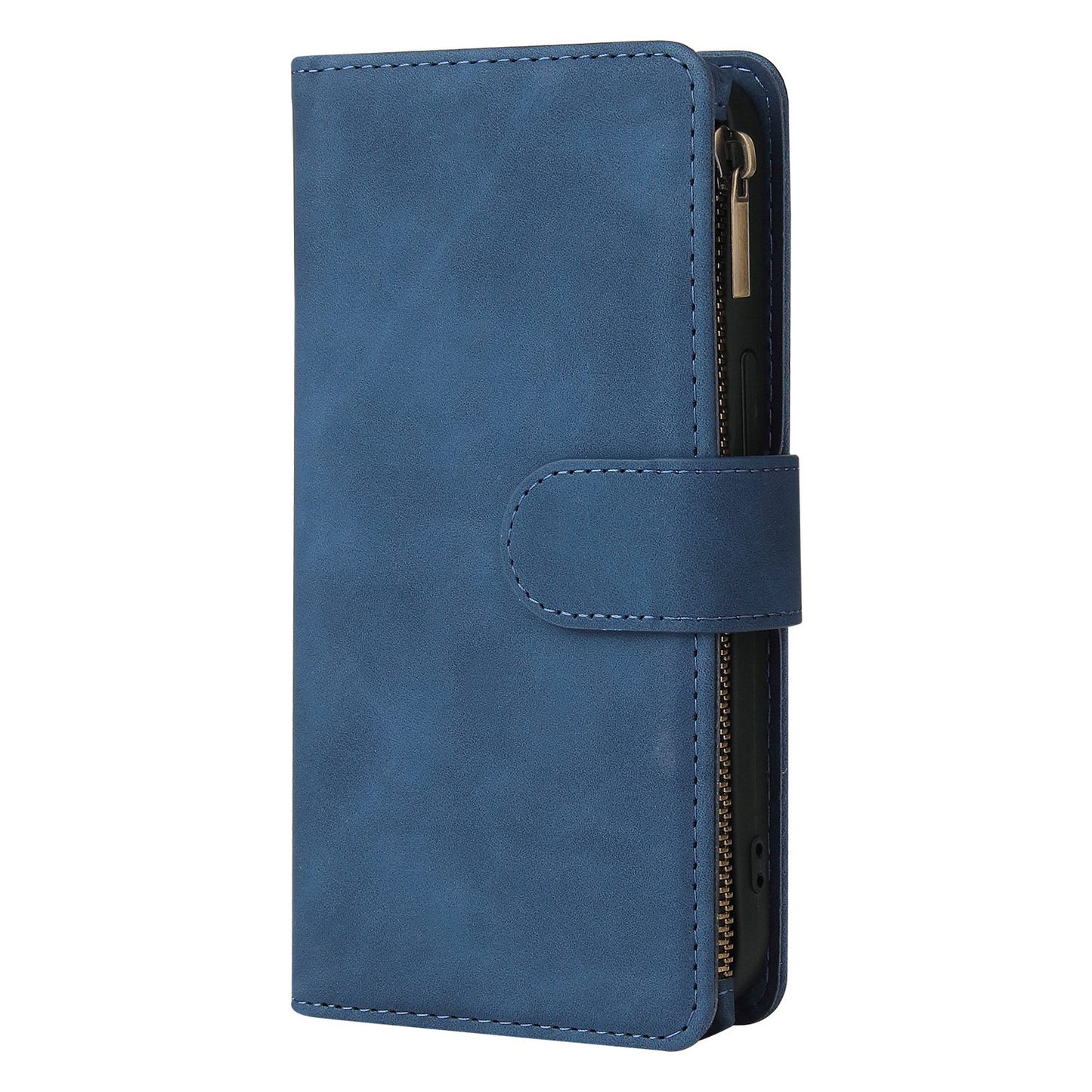 For iPhone 13 Pro 6.1 inch Zipper Pocket Design PU Leather Mobile Phone Wallet Stand Cover Multi Card Slots Drop-proof Case