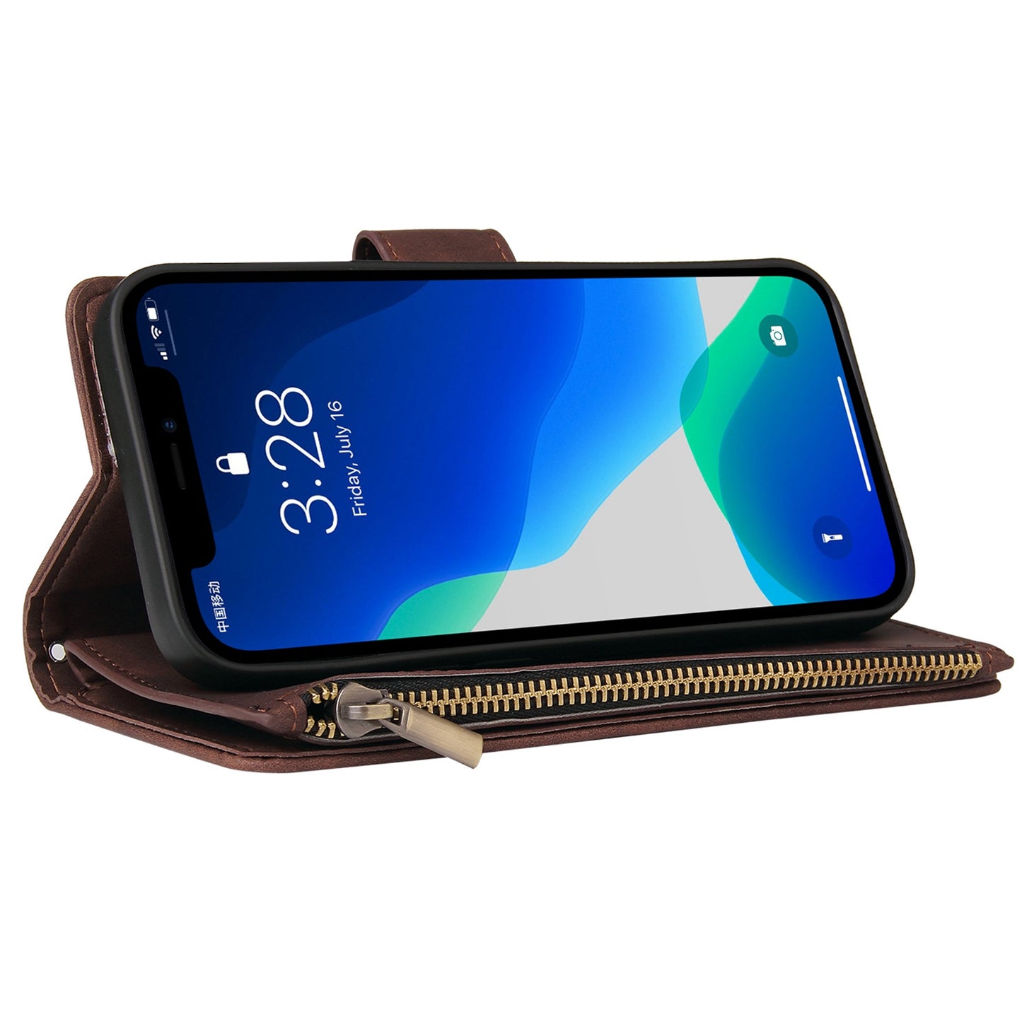 For iPhone 13 Pro 6.1 inch Zipper Pocket Design PU Leather Mobile Phone Wallet Stand Cover Multi Card Slots Drop-proof Case