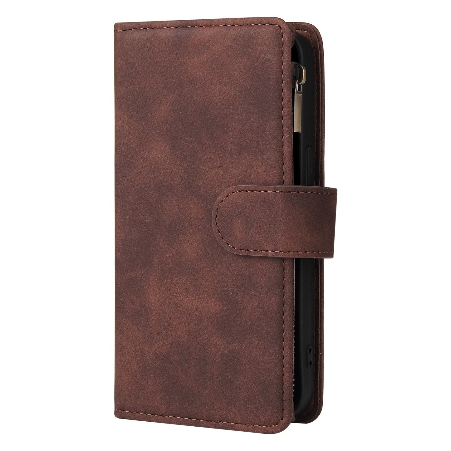 For iPhone 13 Pro 6.1 inch Zipper Pocket Design PU Leather Mobile Phone Wallet Stand Cover Multi Card Slots Drop-proof Case