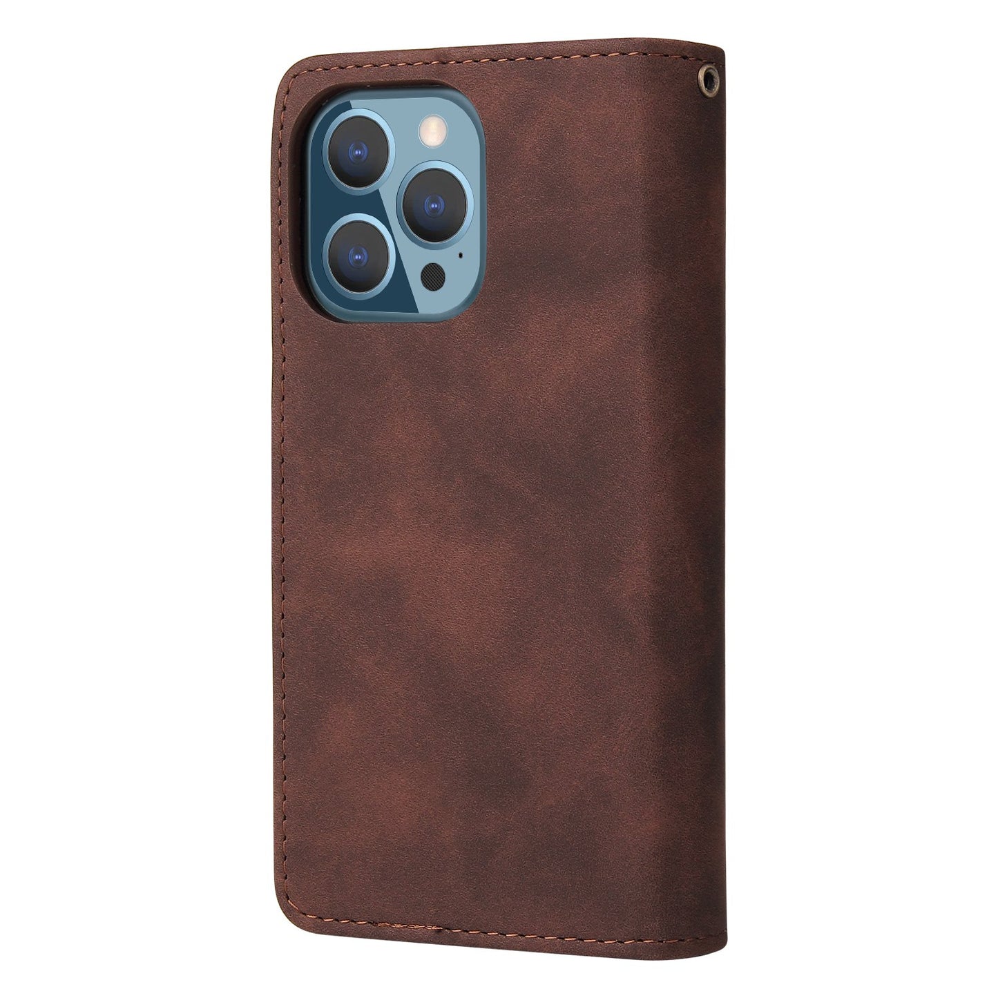 For iPhone 13 Pro 6.1 inch Zipper Pocket Design PU Leather Mobile Phone Wallet Stand Cover Multi Card Slots Drop-proof Case