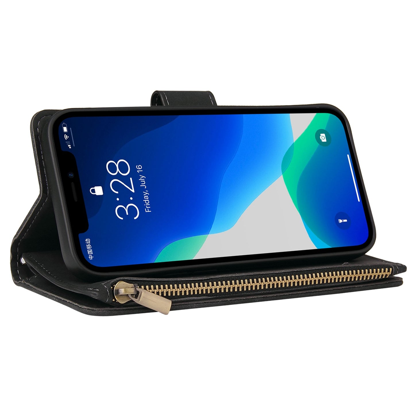 For iPhone 13 Pro 6.1 inch Zipper Pocket Design PU Leather Mobile Phone Wallet Stand Cover Multi Card Slots Drop-proof Case
