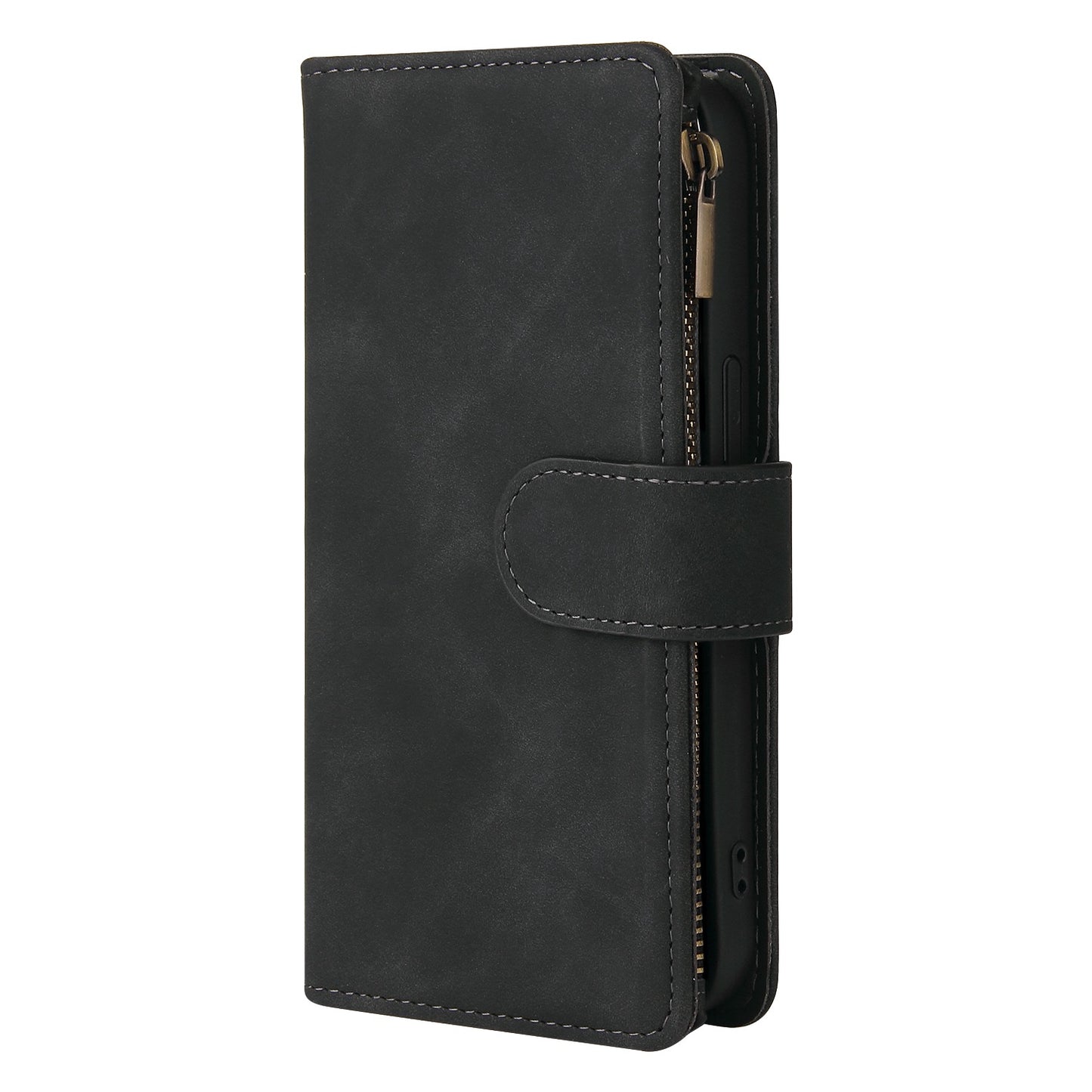For iPhone 13 Pro 6.1 inch Zipper Pocket Design PU Leather Mobile Phone Wallet Stand Cover Multi Card Slots Drop-proof Case