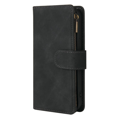 For iPhone 13 Pro 6.1 inch Zipper Pocket Design PU Leather Mobile Phone Wallet Stand Cover Multi Card Slots Drop-proof Case