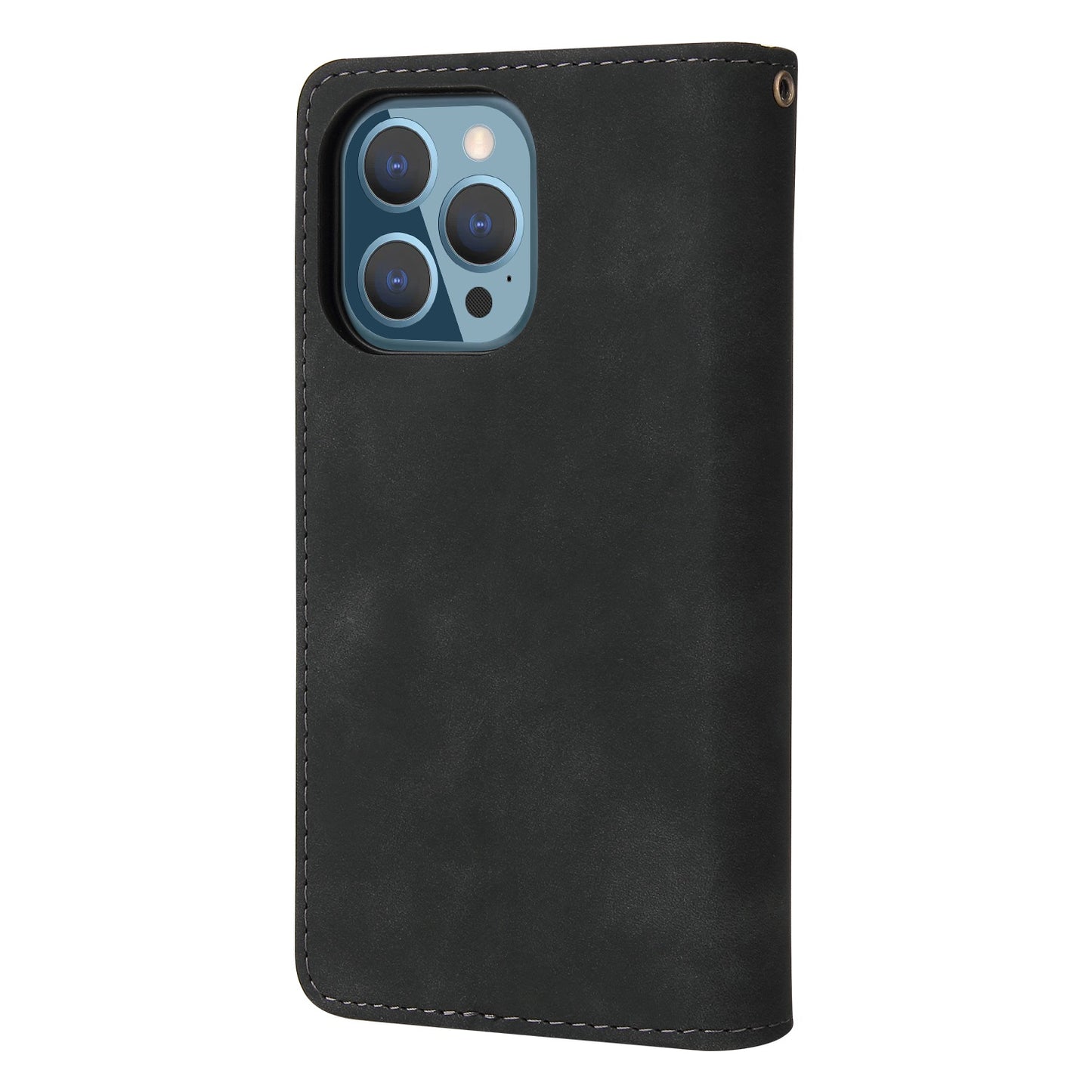 For iPhone 13 Pro 6.1 inch Zipper Pocket Design PU Leather Mobile Phone Wallet Stand Cover Multi Card Slots Drop-proof Case