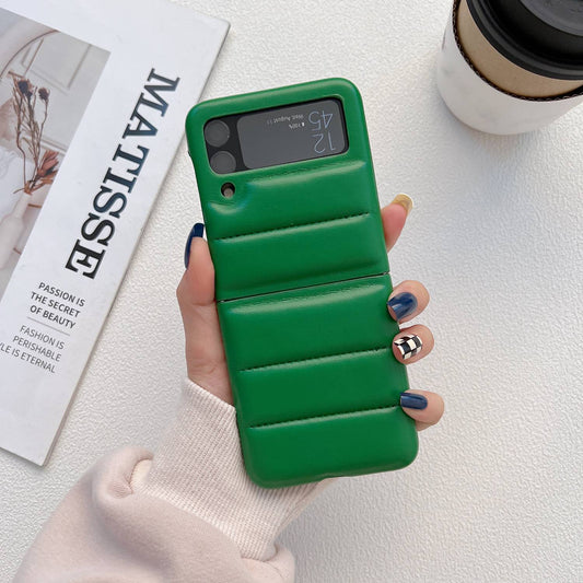 For Samsung Galaxy Z Flip3 5G Soft Touch Lightweight Down Jacket Cover PU Leather Coated PC Shockproof Protective Case