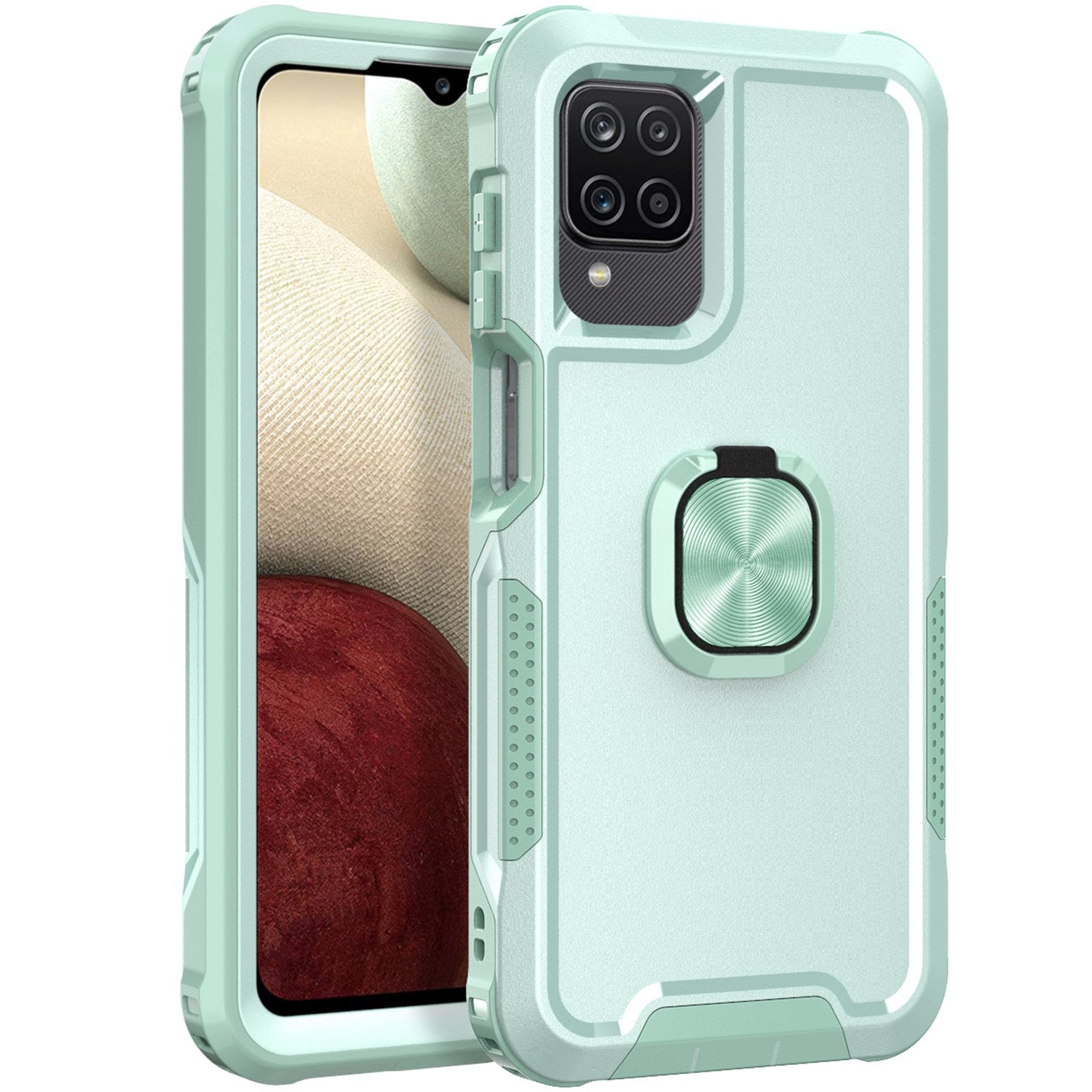 For Samsung Galaxy A12 / A32 5G / A13 5G / M32 5G Rotatable Ring Kickstand Protective Cover PC + Silicone 3-in-1 Drop-proof Phone Case