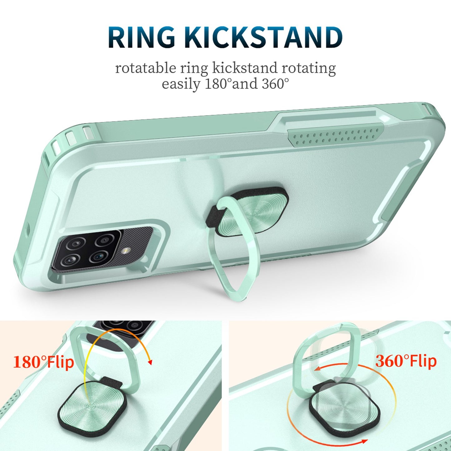 For Samsung Galaxy A12 / A32 5G / A13 5G / M32 5G Rotatable Ring Kickstand Protective Cover PC + Silicone 3-in-1 Drop-proof Phone Case