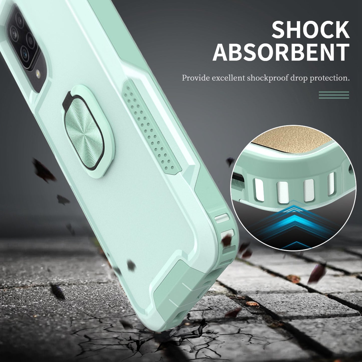 For Samsung Galaxy A12 / A32 5G / A13 5G / M32 5G Rotatable Ring Kickstand Protective Cover PC + Silicone 3-in-1 Drop-proof Phone Case