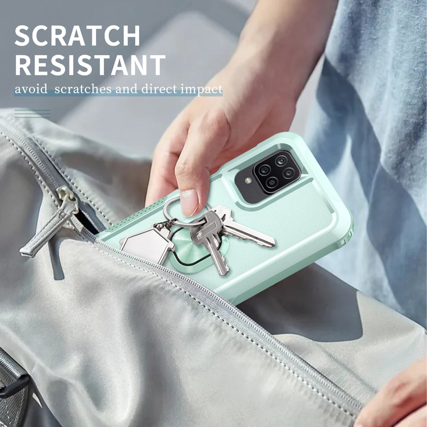 For Samsung Galaxy A12 / A32 5G / A13 5G / M32 5G Rotatable Ring Kickstand Protective Cover PC + Silicone 3-in-1 Drop-proof Phone Case